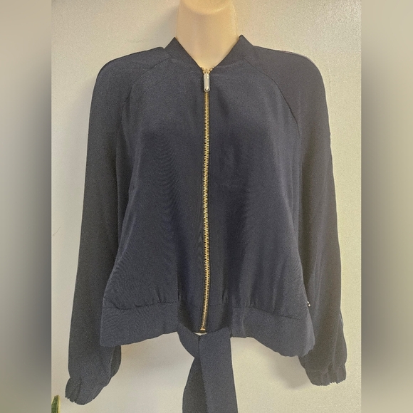 Ted Baker- Navy Blue Women's Bomber Jacket Size 4 With Beatiful Lining NWOT - Picture 1 of 5